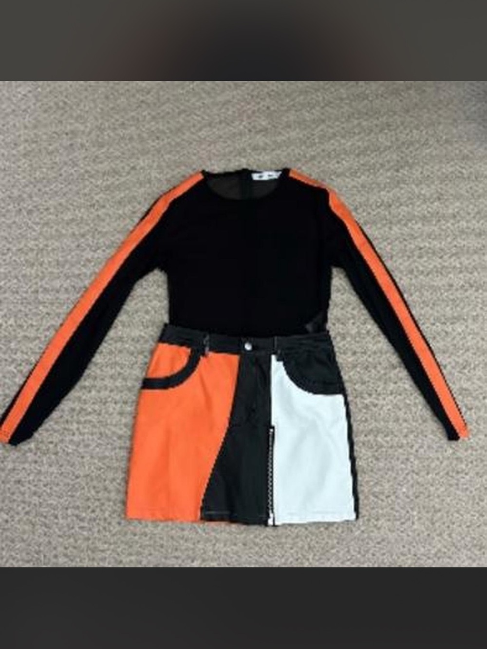 Girls' Black and Orange Colorblock Dress with White Panel